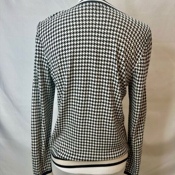 Talbots Cardigan Top Women Medium Black Houndstooth Plaid Cotton Career Casual - Picture 8 of 11
